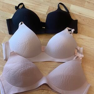 Bundle of 3 Women's Intimates Seamless Bra Set - Black, Cream, Tan